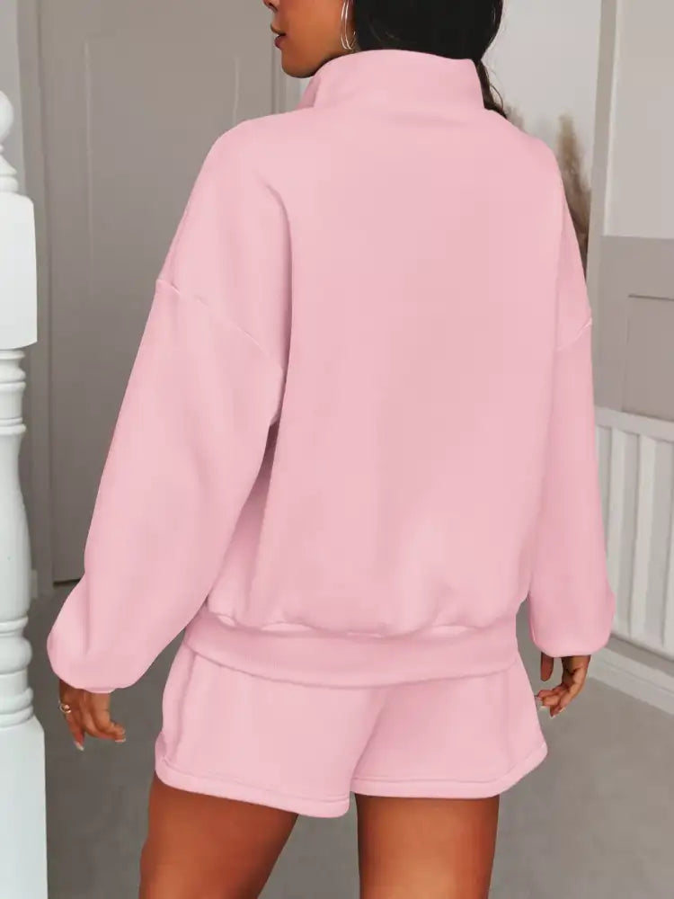 Casual Dropped Shoulder Sweatshirt and Shorts Set