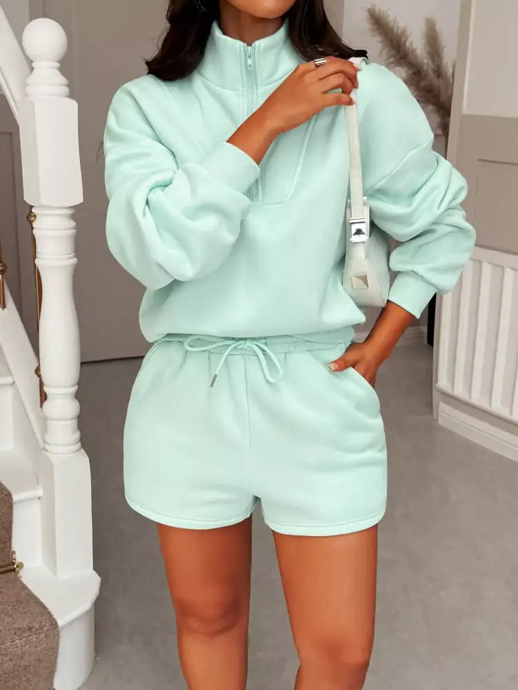 Casual Dropped Shoulder Sweatshirt and Shorts Set