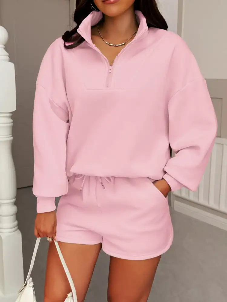 Casual Dropped Shoulder Sweatshirt and Shorts Set
