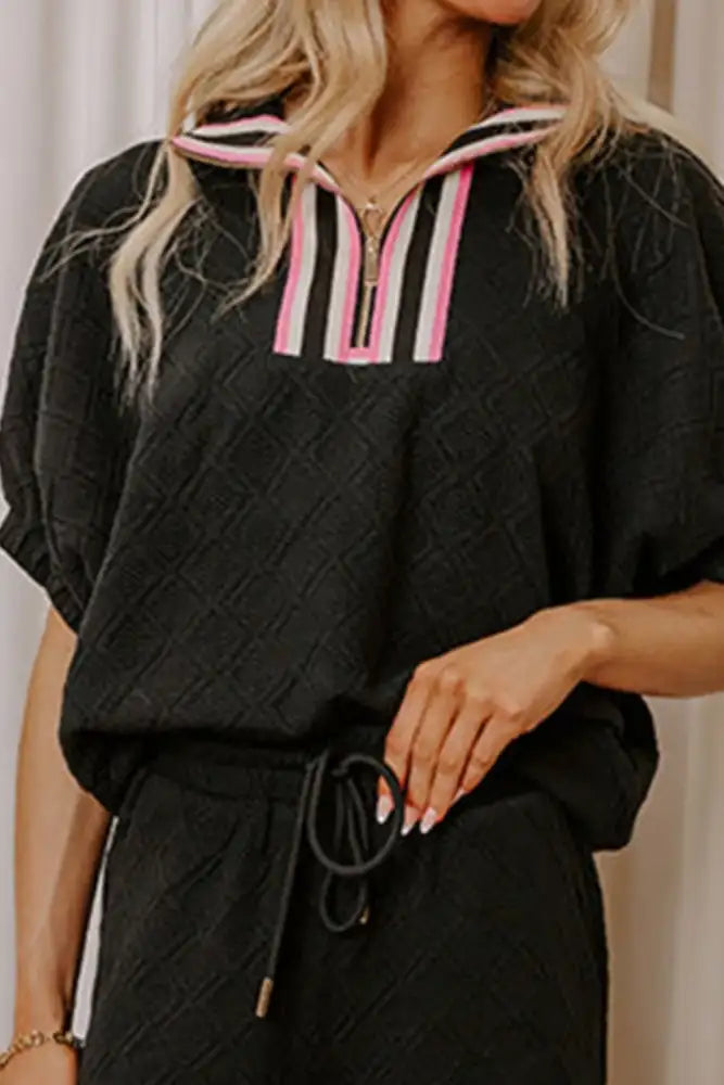 Casual Quilted Pattern Top and Skirt Two-Piece Set