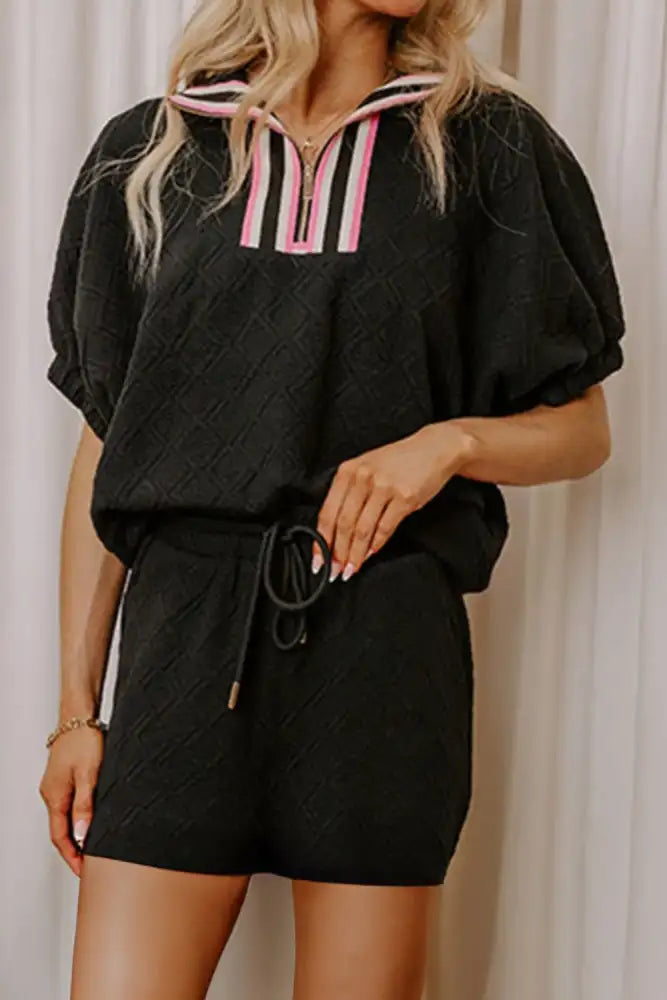 Casual Quilted Pattern Top and Skirt Two-Piece Set