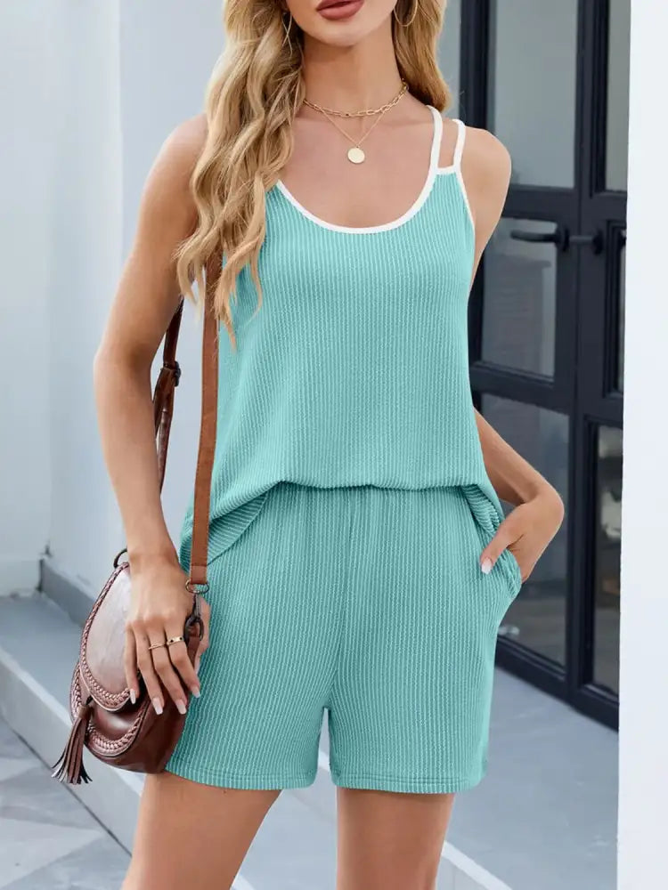 Casual Ribbed Tank Top and Shorts Set