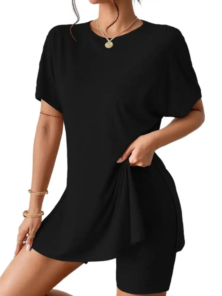 Casual Round Neck T-Shirt and Shorts Set