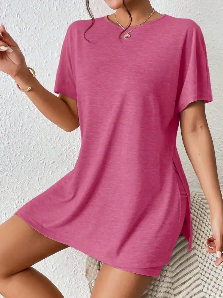 Casual Round Neck T-Shirt and Shorts Set