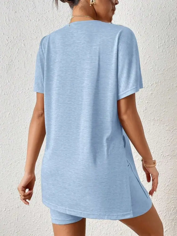 Casual Round Neck T-Shirt and Shorts Set