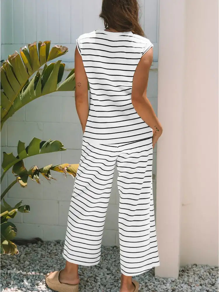 Casual Striped Tank and Wide Leg Pants 2pcs Set
