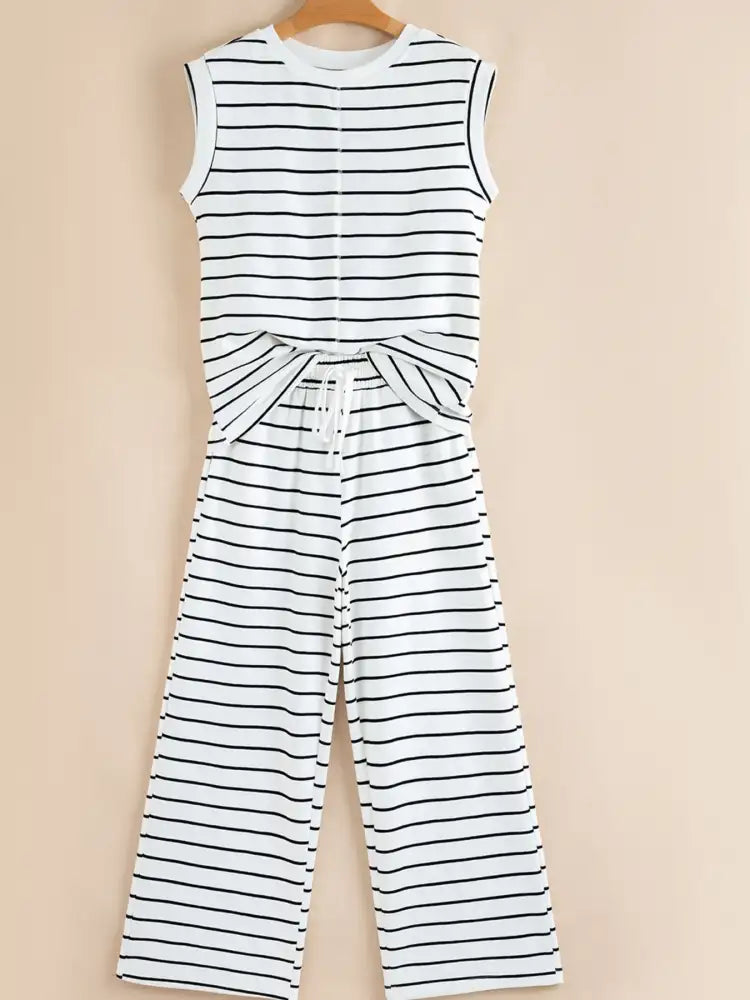 Casual Striped Tank and Wide Leg Pants 2pcs Set