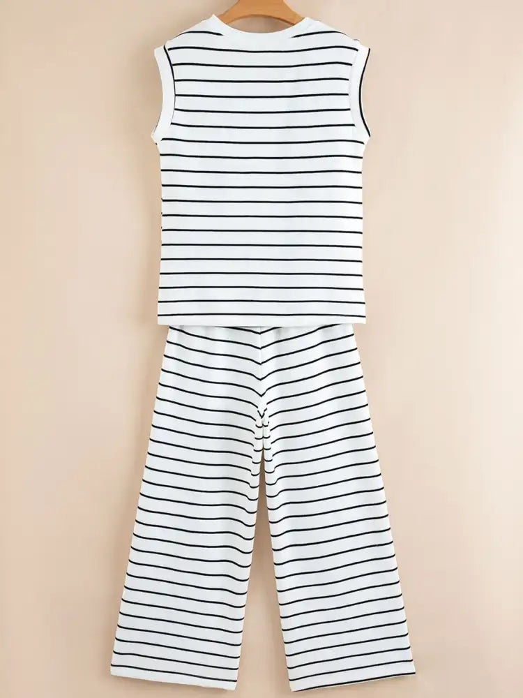 Casual Striped Tank and Wide Leg Pants 2pcs Set