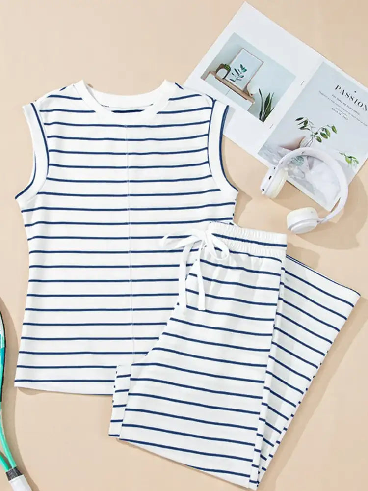 Casual Striped Tank and Wide Leg Pants 2pcs Set