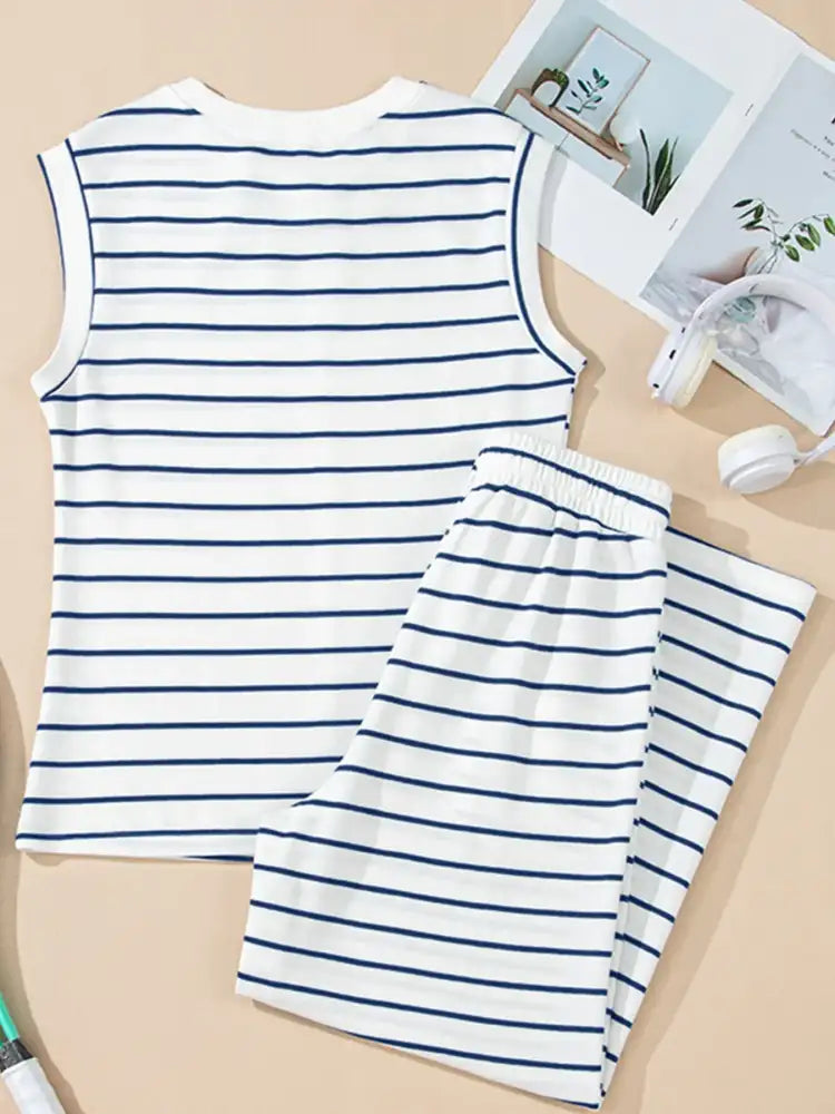 Casual Striped Tank and Wide Leg Pants 2pcs Set
