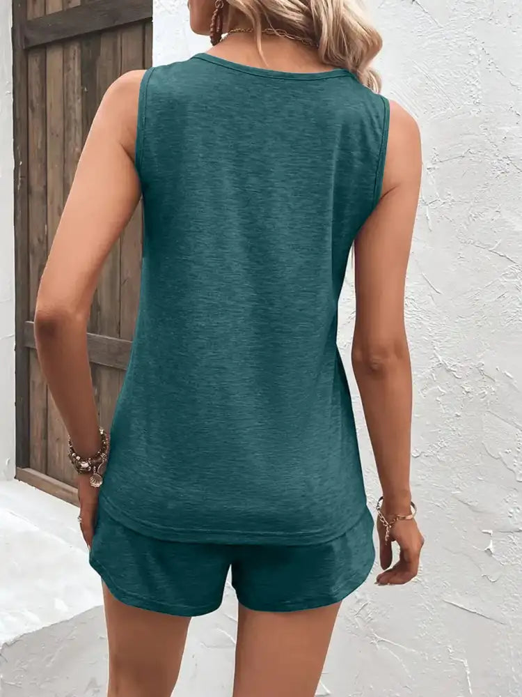 Casual Wide Strap Tank Top and Shorts Set