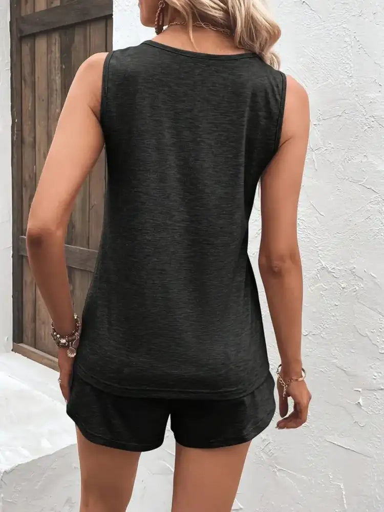 Casual Wide Strap Tank Top and Shorts Set