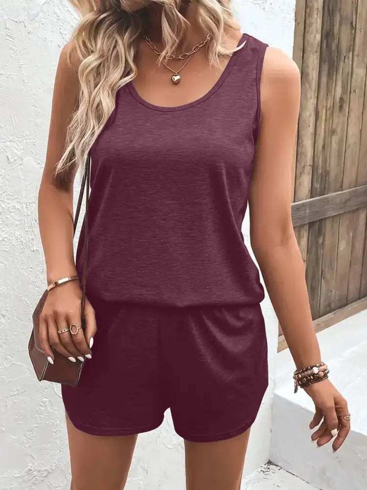 Casual Wide Strap Tank Top and Shorts Set
