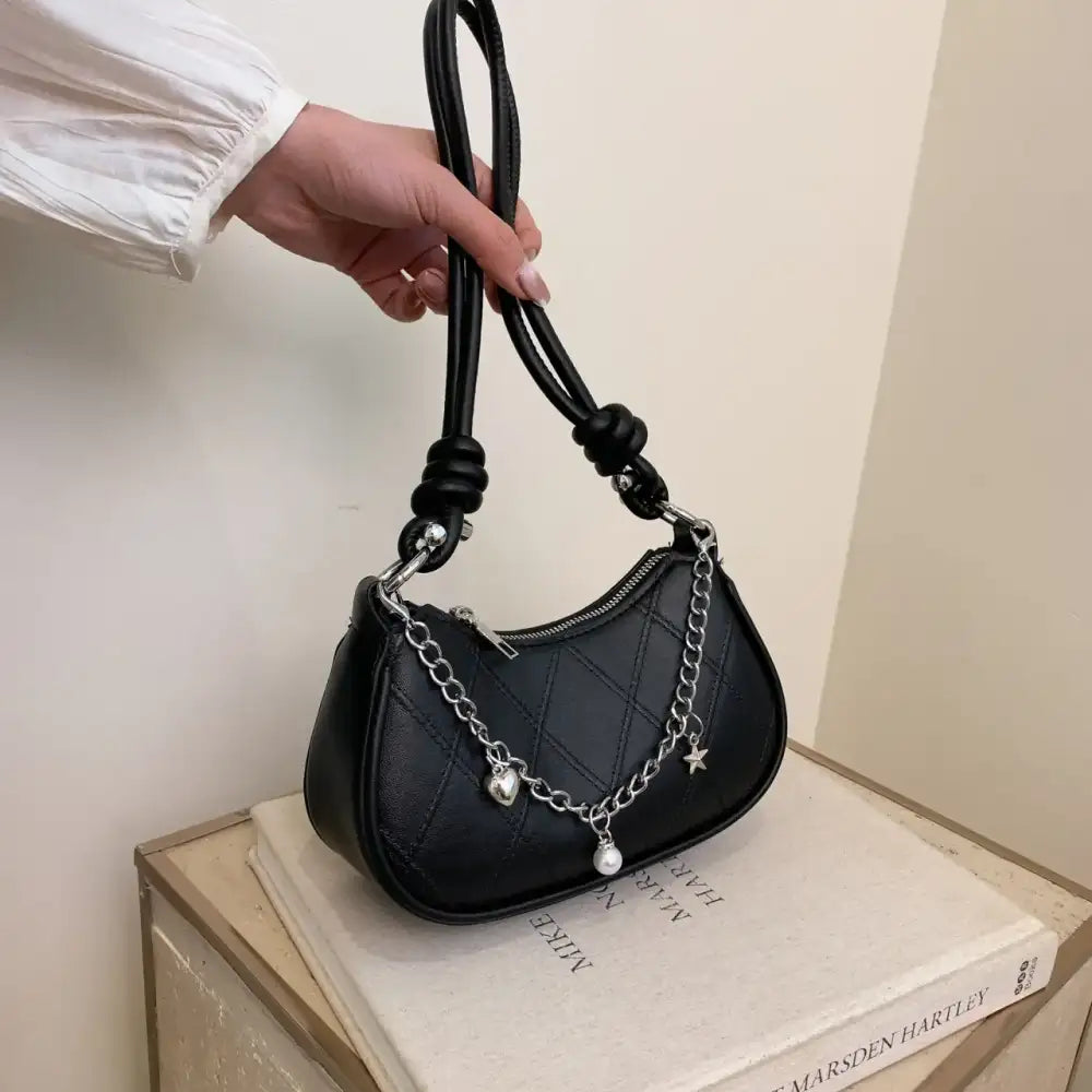 Chain Detail Crescent Shoulder Bag