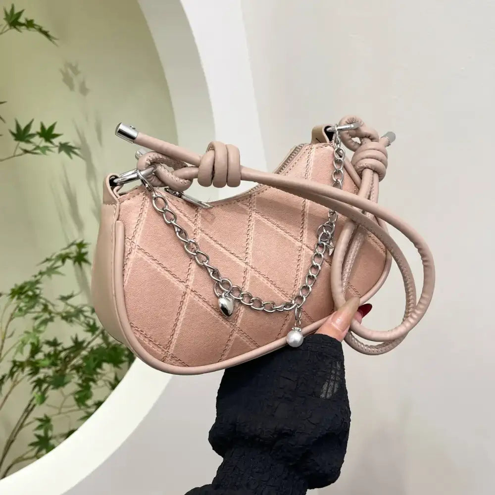 Chain Detail Crescent Shoulder Bag