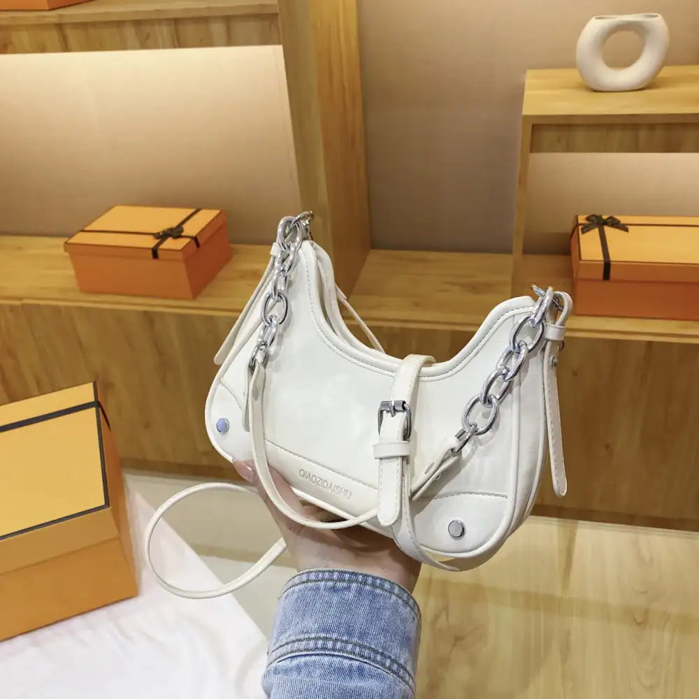 Chain Detail Leather Shoulder Bag