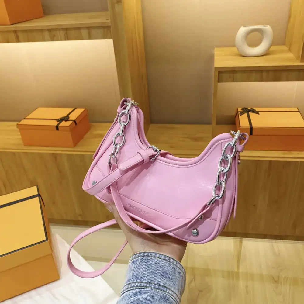 Chain Detail Leather Shoulder Bag