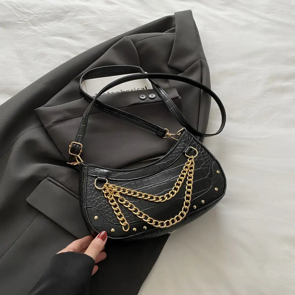 Chain-Embellished Shoulder Bag
