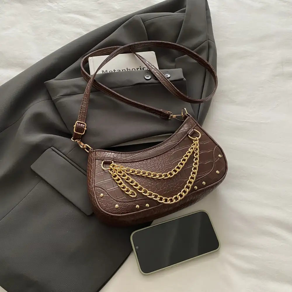 Chain-Embellished Shoulder Bag