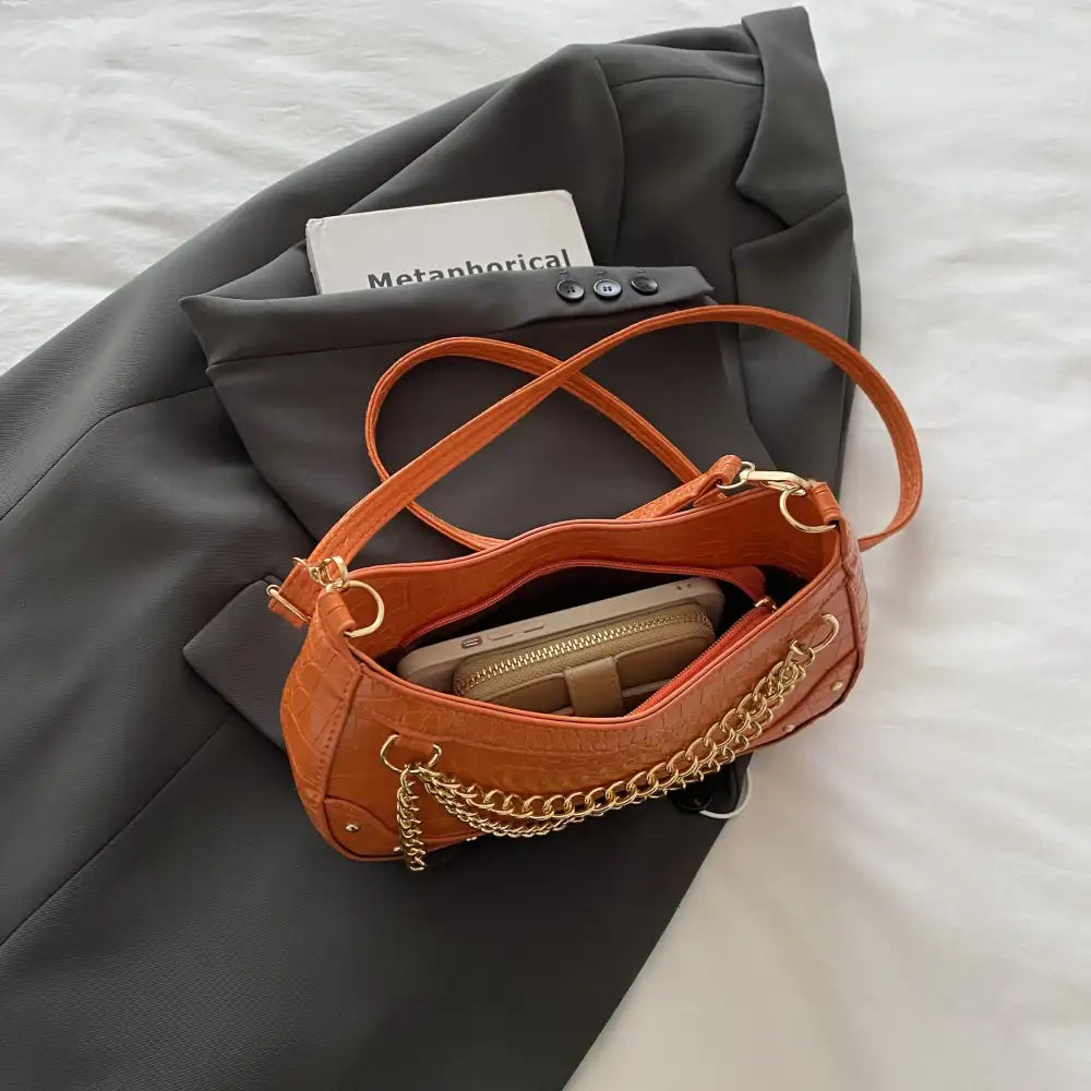 Chain-Embellished Shoulder Bag