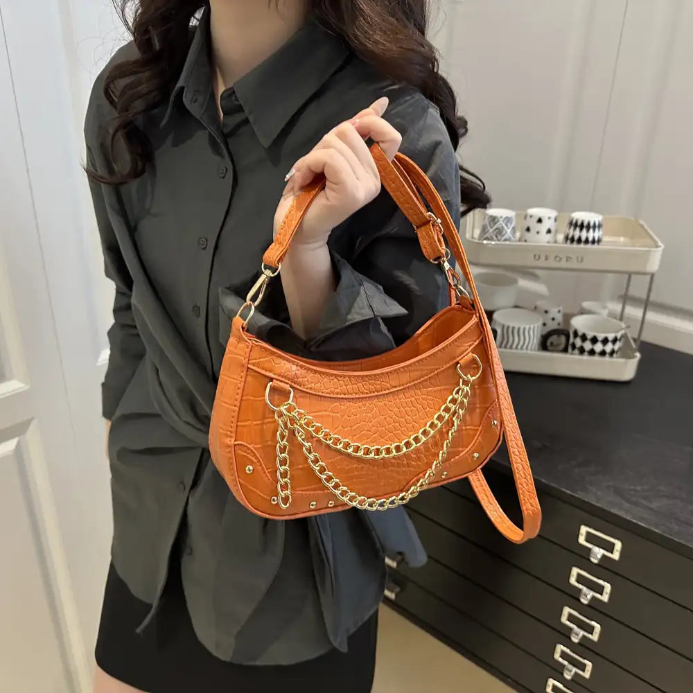 Chain-Embellished Shoulder Bag