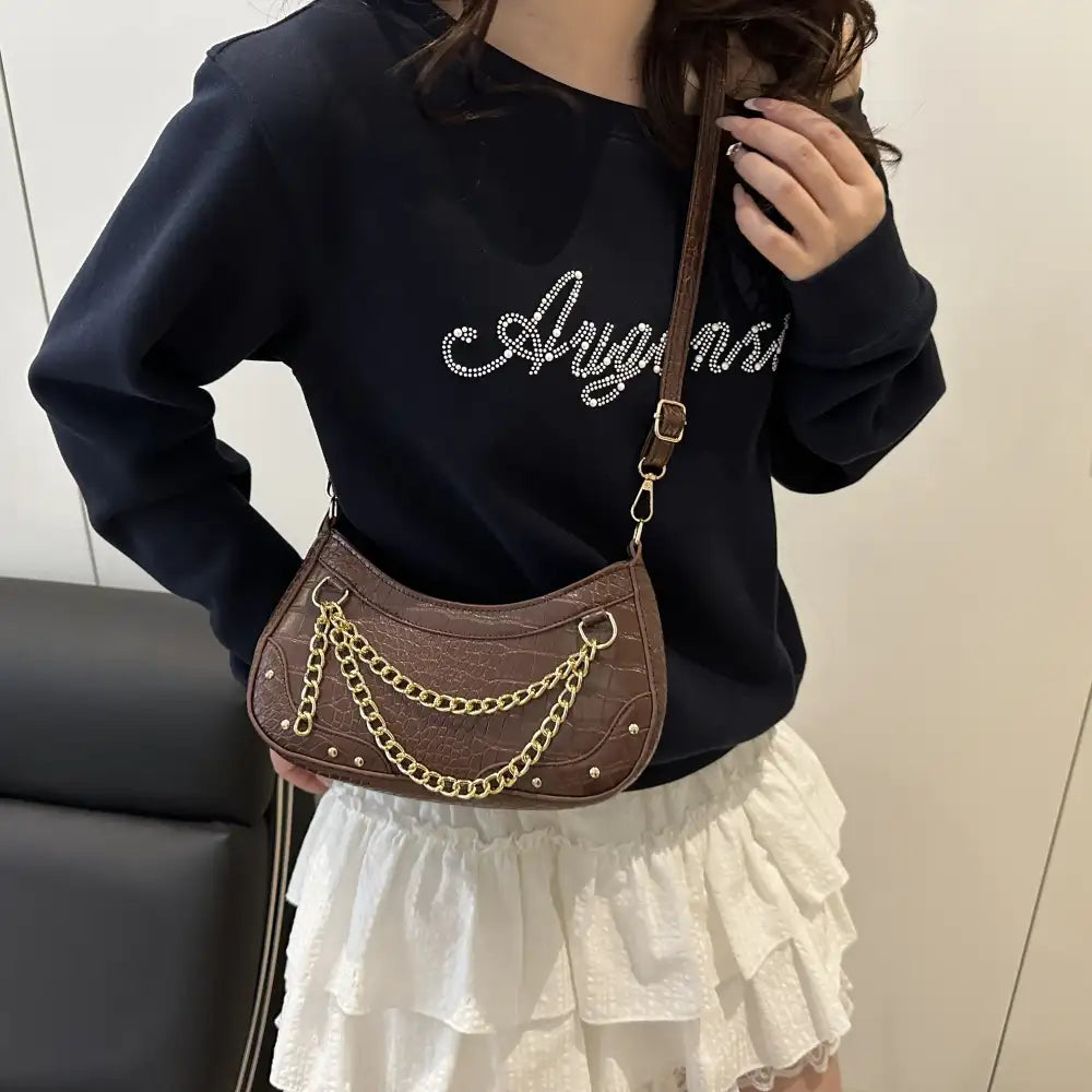 Chain-Embellished Shoulder Bag