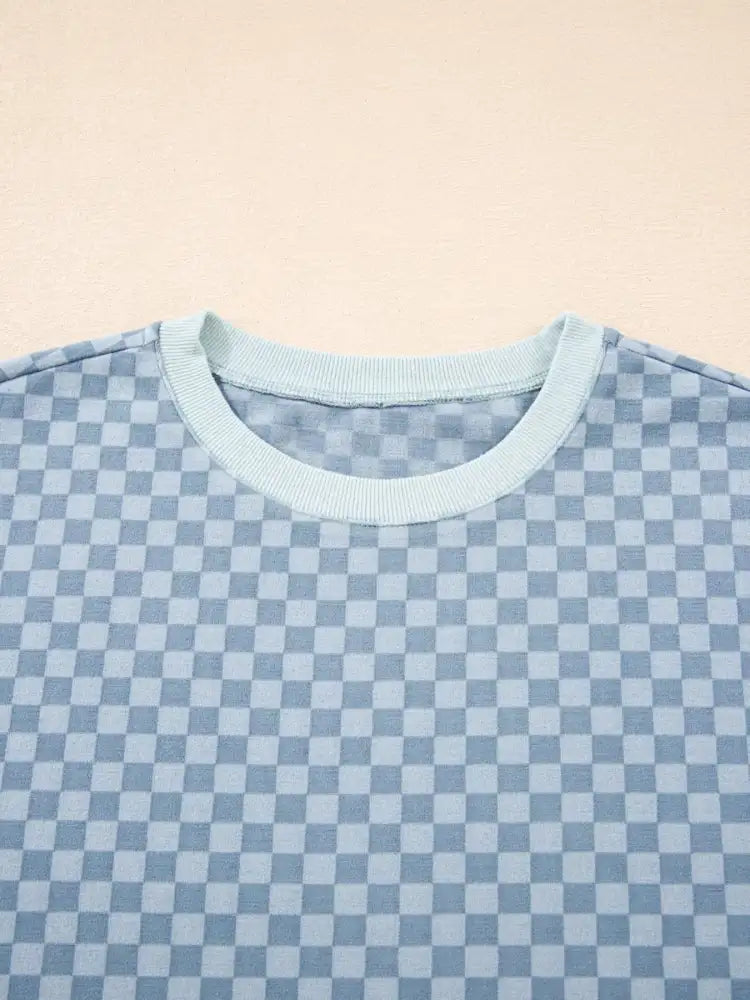 Checkerboard Long Sleeve Pullover and Shorts Set