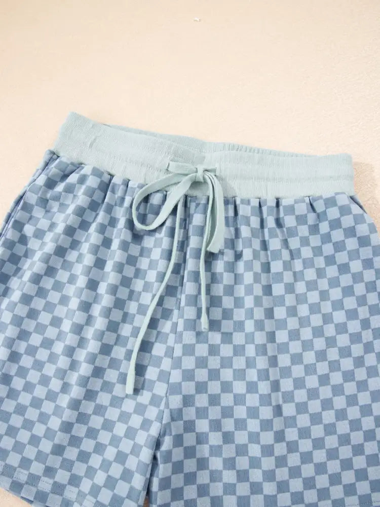 Checkerboard Long Sleeve Pullover and Shorts Set