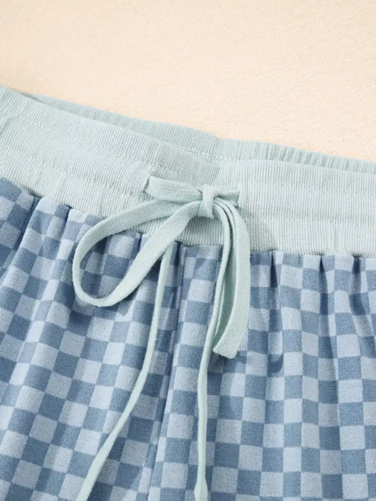 Checkerboard Long Sleeve Pullover and Shorts Set