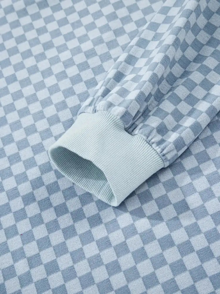 Checkerboard Long Sleeve Pullover and Shorts Set