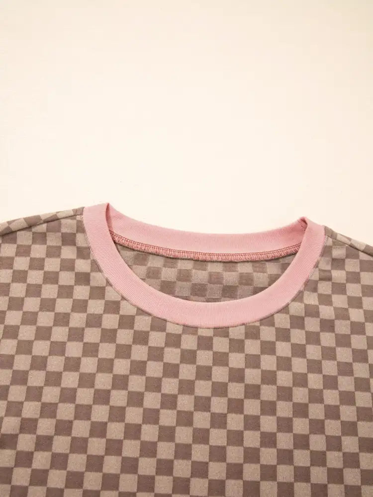 Checkerboard Long Sleeve Pullover and Shorts Set