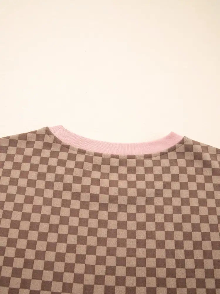 Checkerboard Long Sleeve Pullover and Shorts Set