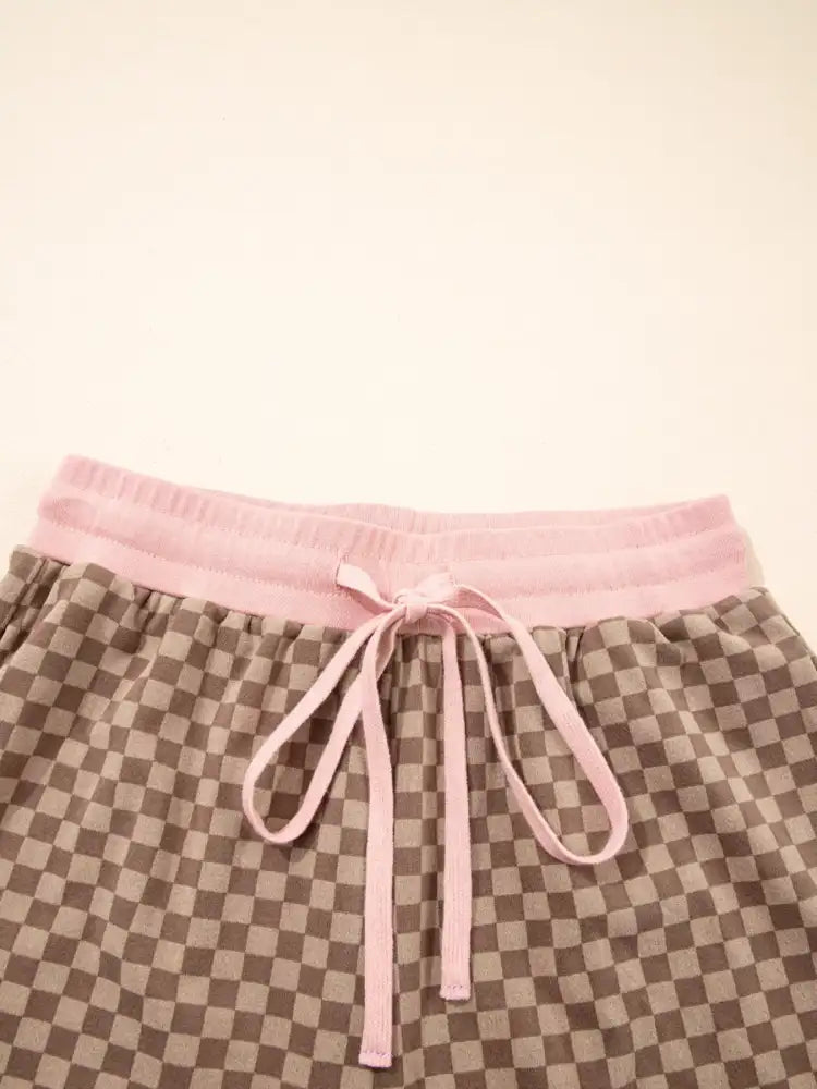 Checkerboard Long Sleeve Pullover and Shorts Set