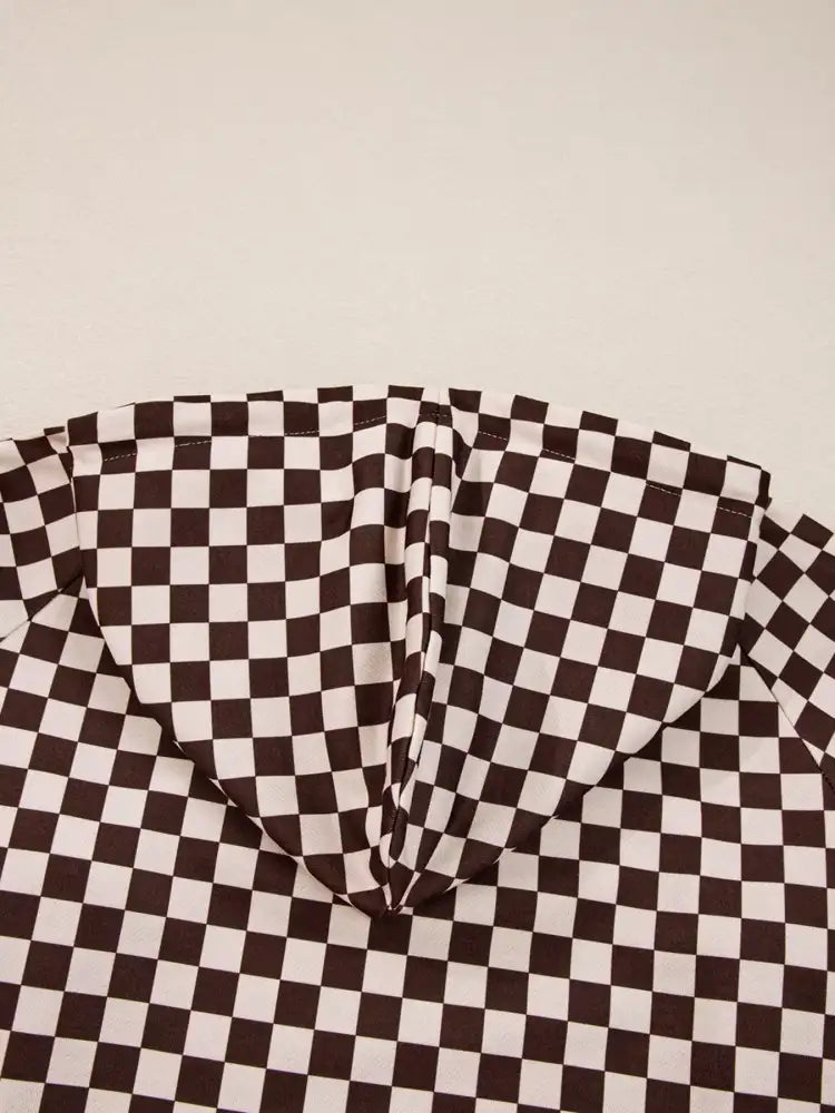 Checkered Drawstring Hoodie and Pants Set