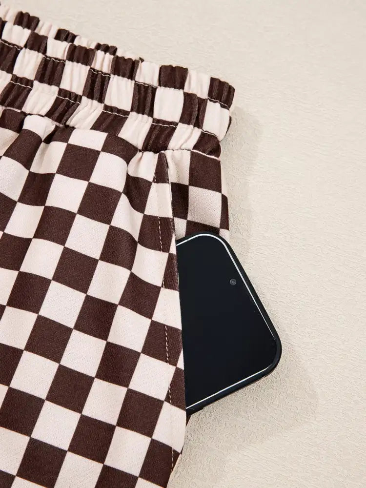 Checkered Drawstring Hoodie and Pants Set