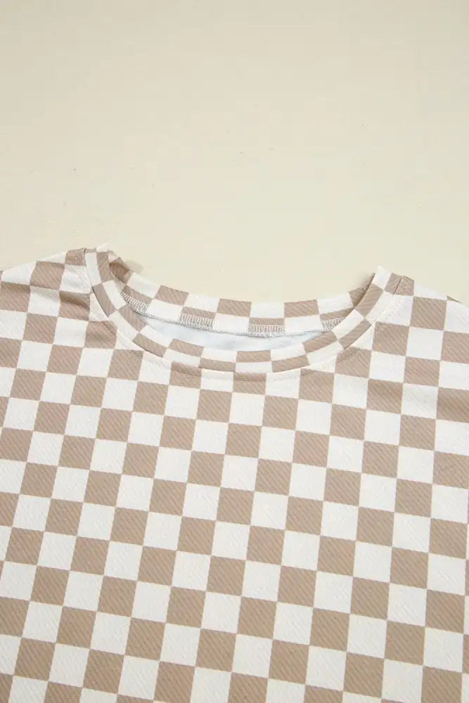 Checkered Long Sleeve Top and Skirt Two-Piece Set