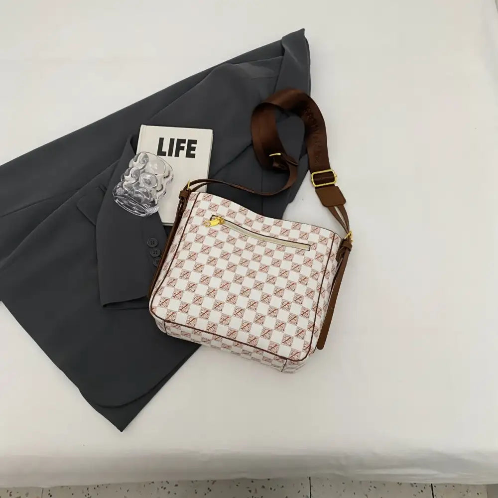 Checkered Pattern Shoulder Bag with Adjustable Strap
