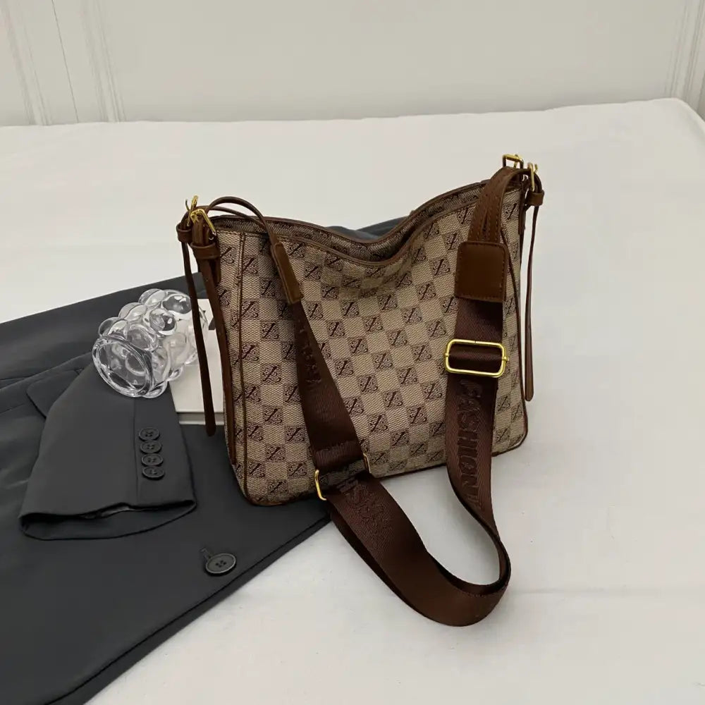 Checkered Pattern Shoulder Bag with Adjustable Strap