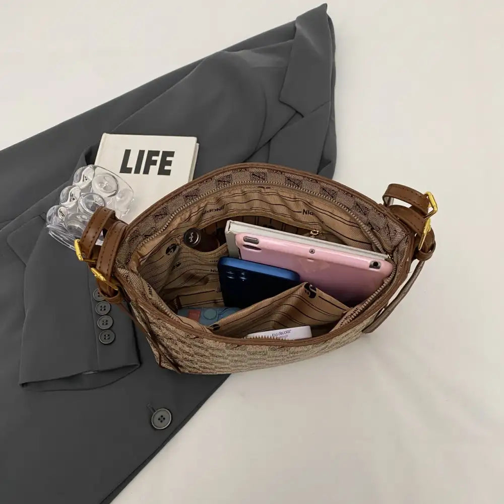 Checkered Pattern Shoulder Bag with Adjustable Strap