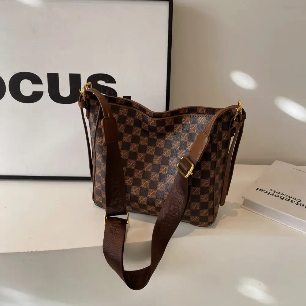 Checkered Pattern Shoulder Bag with Adjustable Strap
