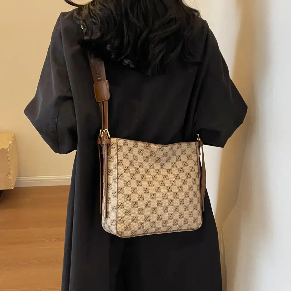 Checkered Pattern Shoulder Bag with Adjustable Strap
