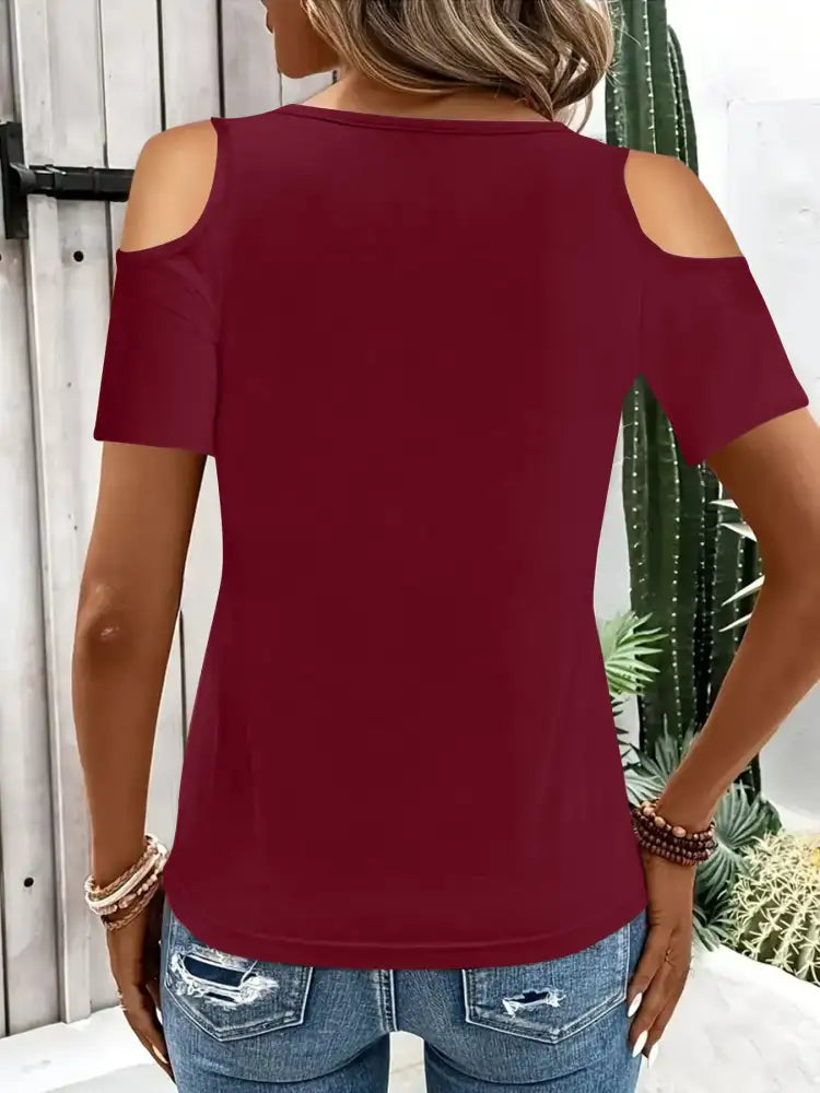 Cold Shoulder T-Shirt with Metal Ring Detail