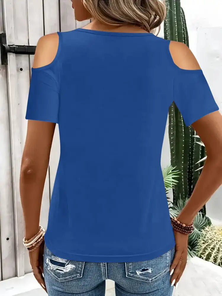 Cold Shoulder T-Shirt with Metal Ring Detail