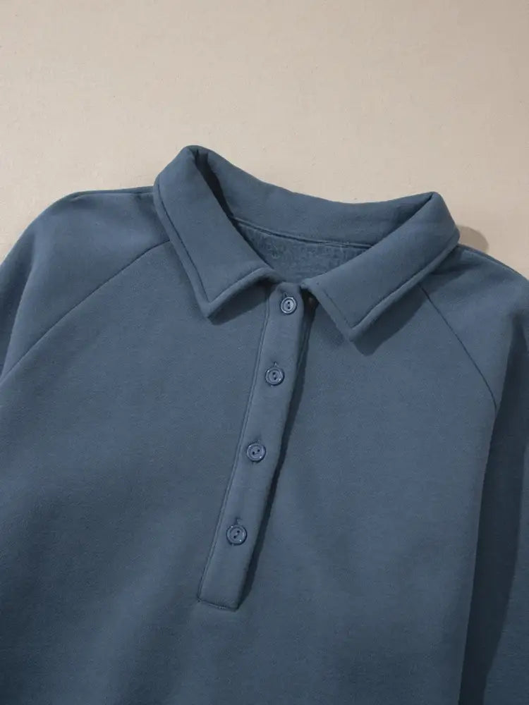 Collared Sweatshirt and High Waist Pants Active Set