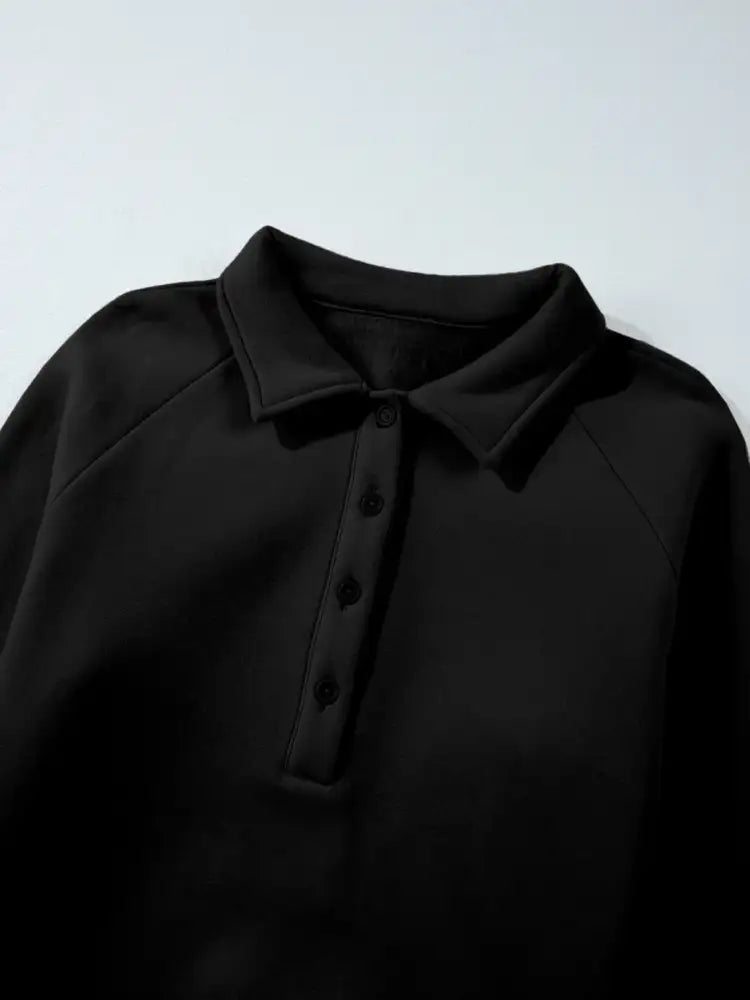 Collared Sweatshirt and High Waist Pants Active Set