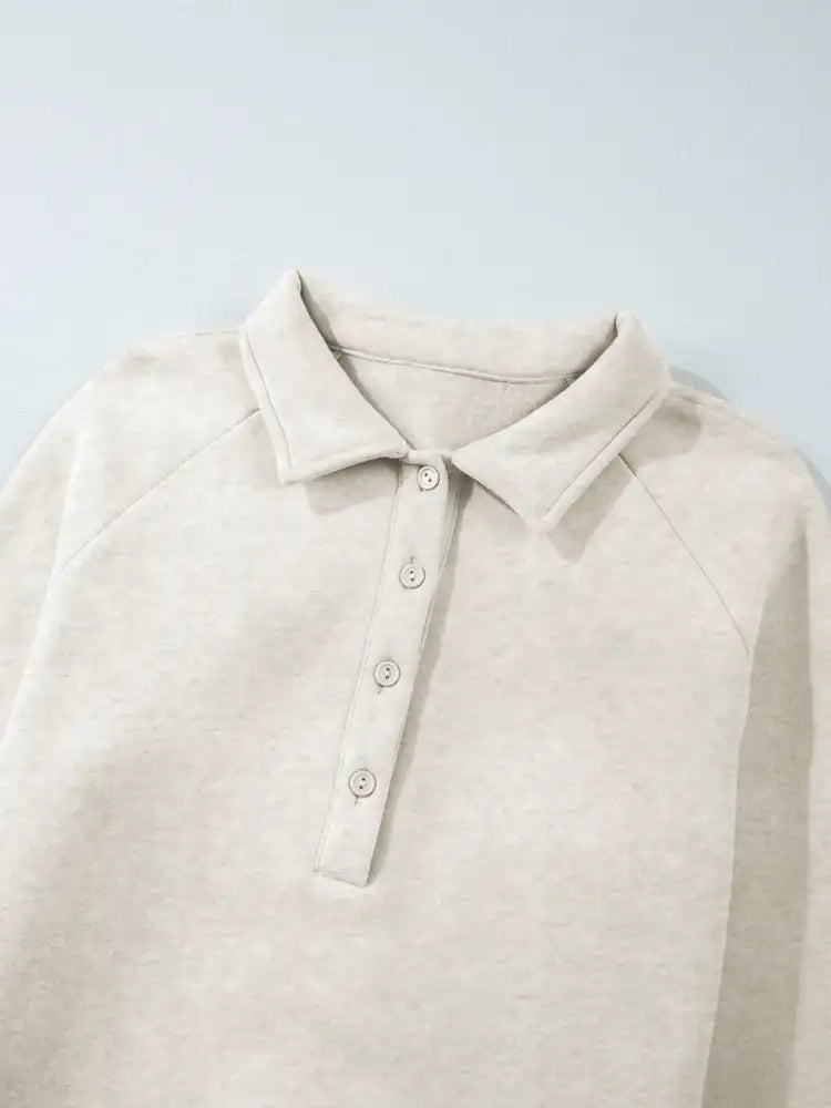 Collared Sweatshirt and High Waist Pants Active Set