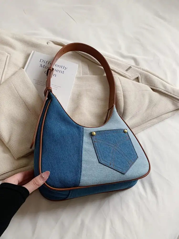 Color Block Adjustable Strap Shoulder Bag