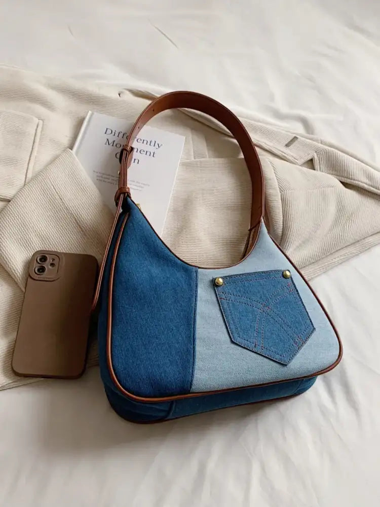 Color Block Adjustable Strap Shoulder Bag