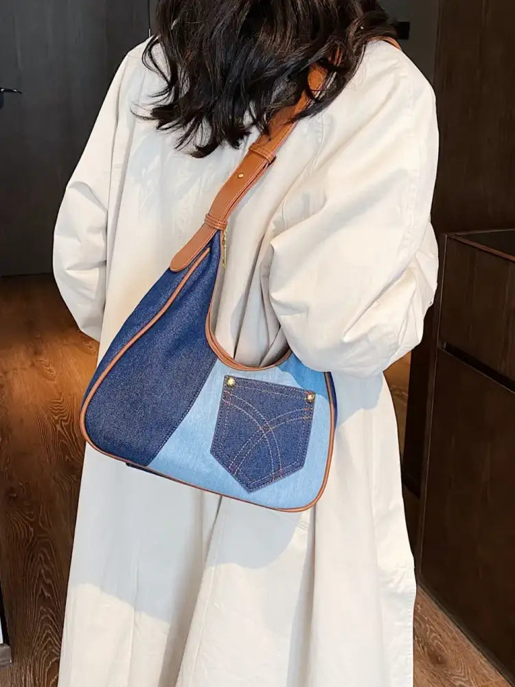 Color Block Adjustable Strap Shoulder Bag