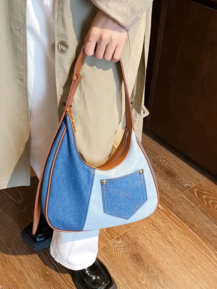 Color Block Adjustable Strap Shoulder Bag